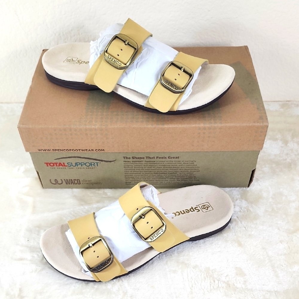 Spenco Vista Sundress Yellow Leather Slip On Sandals